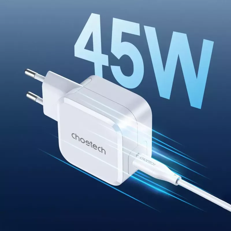 CHOETECH PD8007 GaN USB-C-oplader 45 W, PD3.0, QC3.0, PPS, EU, wit