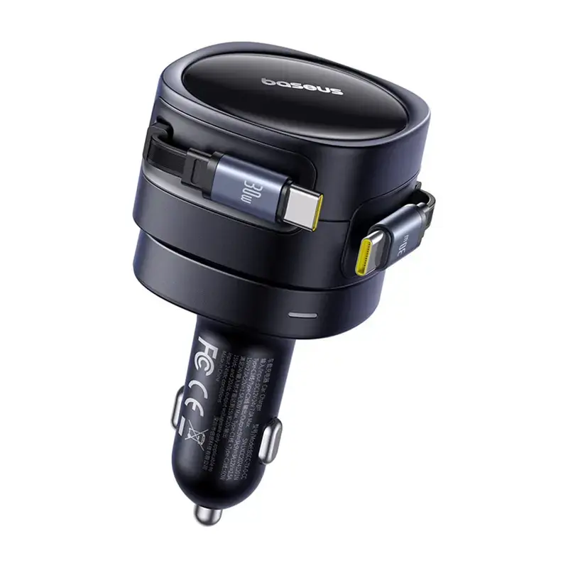 Autolader Baseus Enjoyment Max 60W met geïntegreerde USB-C-kabels, 60W uitgang