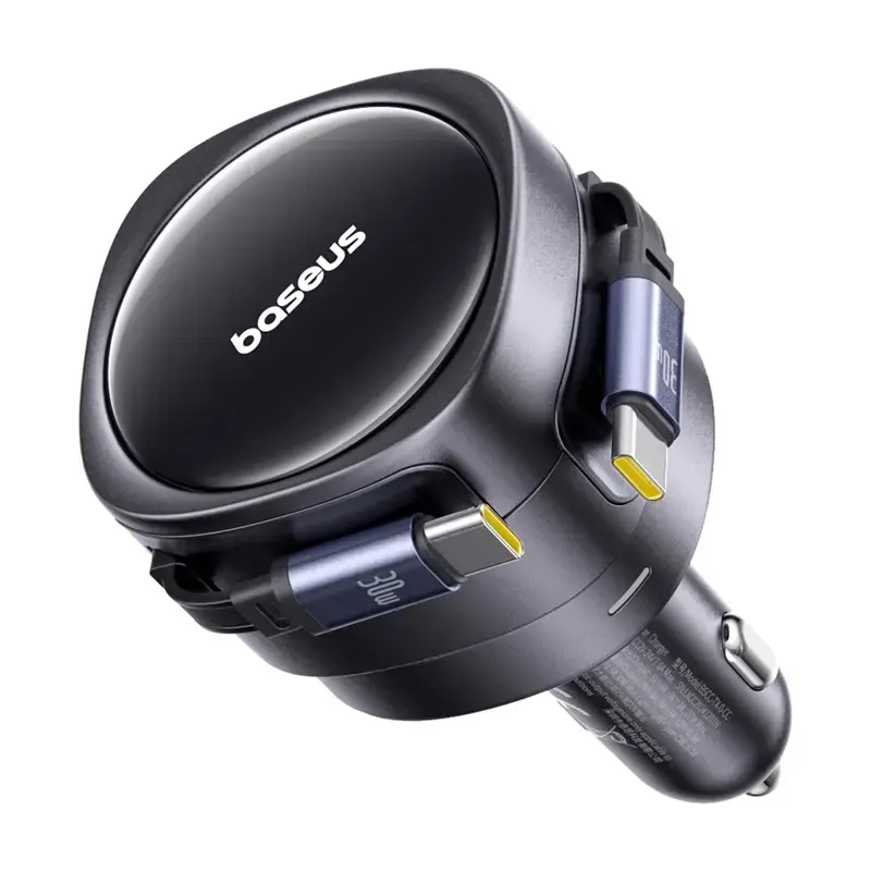 Autolader Baseus Enjoyment Max 60W met geïntegreerde USB-C-kabels, 60W uitgang