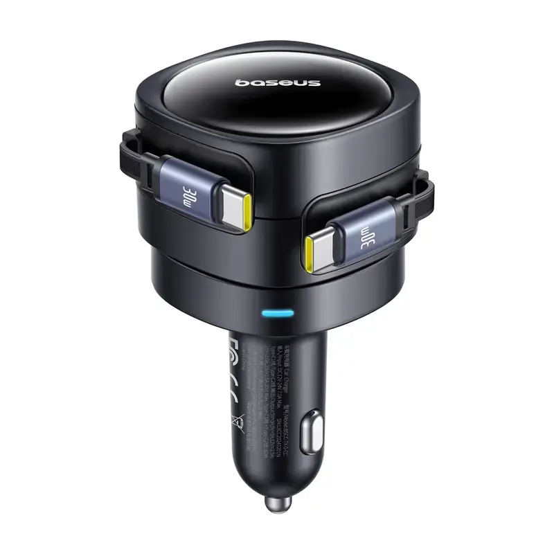 Autolader Baseus Enjoyment Max 60W met geïntegreerde USB-C-kabels, 60W uitgang