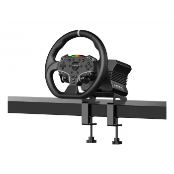 Moza Racing R5 bundel, stuurwiel + pedalen, PC, bedraad, zwart, aluminium, leer, staal, aluminium, leer
