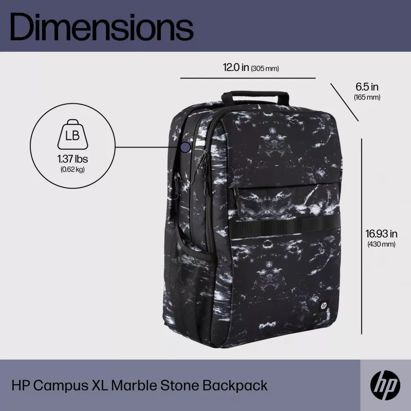 Vrijetijdsrugzak HP Campus XL Marble Stone rugzak zwart grijs