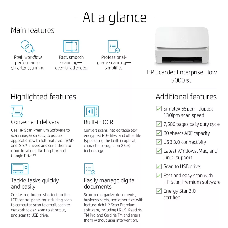 HP Scanjet Enterprise Flow 5000 s5 documentinvoerscanner 600 x 600 DPI A4 wit