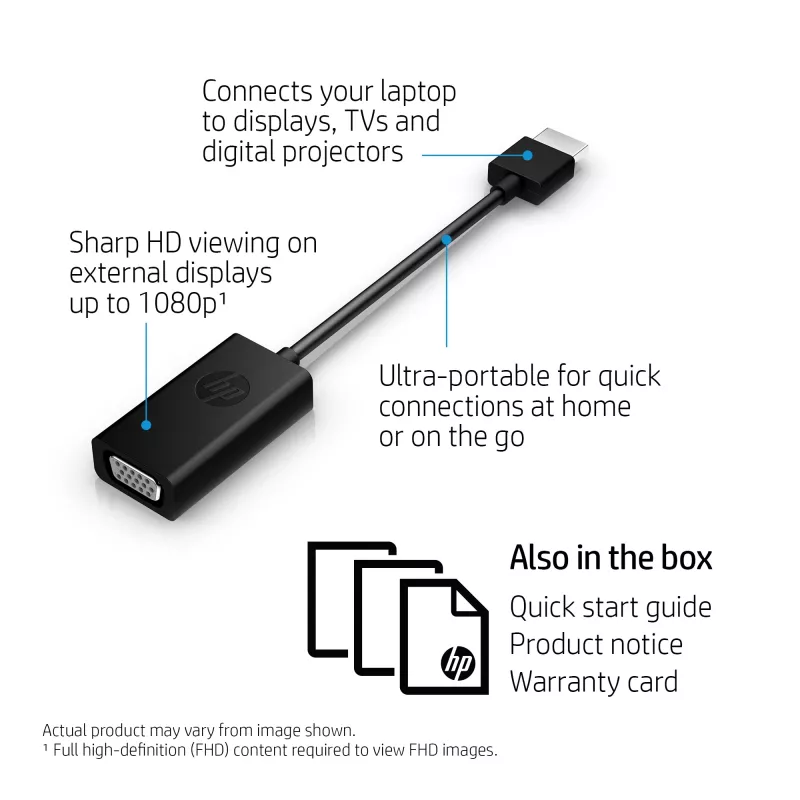 HP HDMI-naar-VGA-adapter, 0,045 m, HDMI, VGA (D-Sub), stekker, bus, zwart