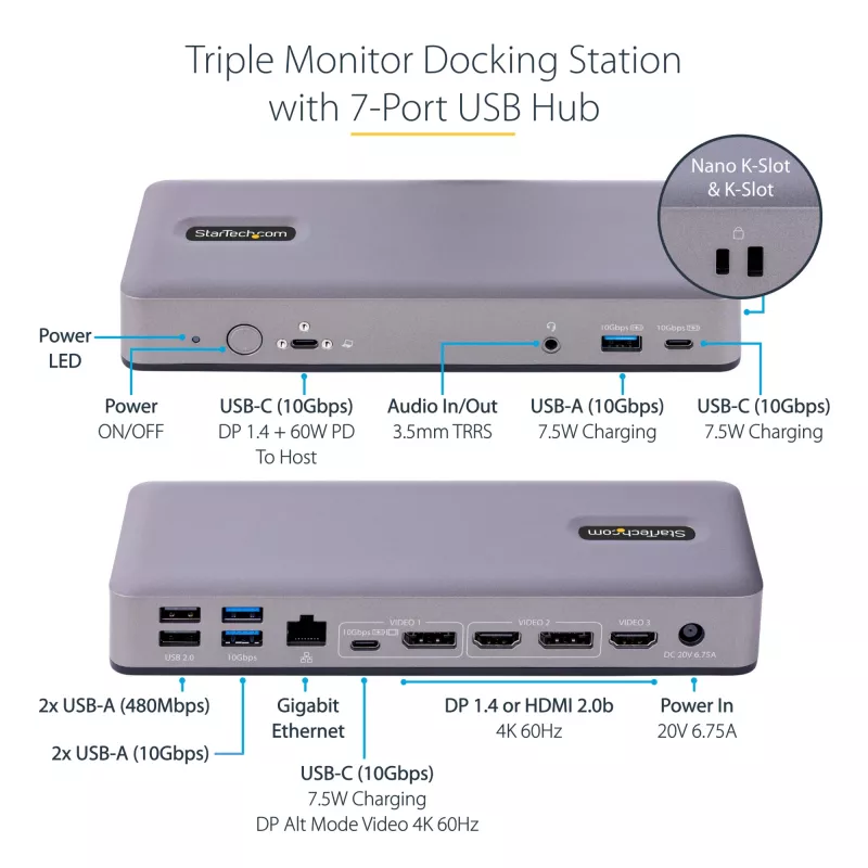 StarTech.com DK31C3MNCRUE laptop-dock/port-replicator bedraad USB 3.2 Gen 2 (3.1 Gen 2) Type-C
