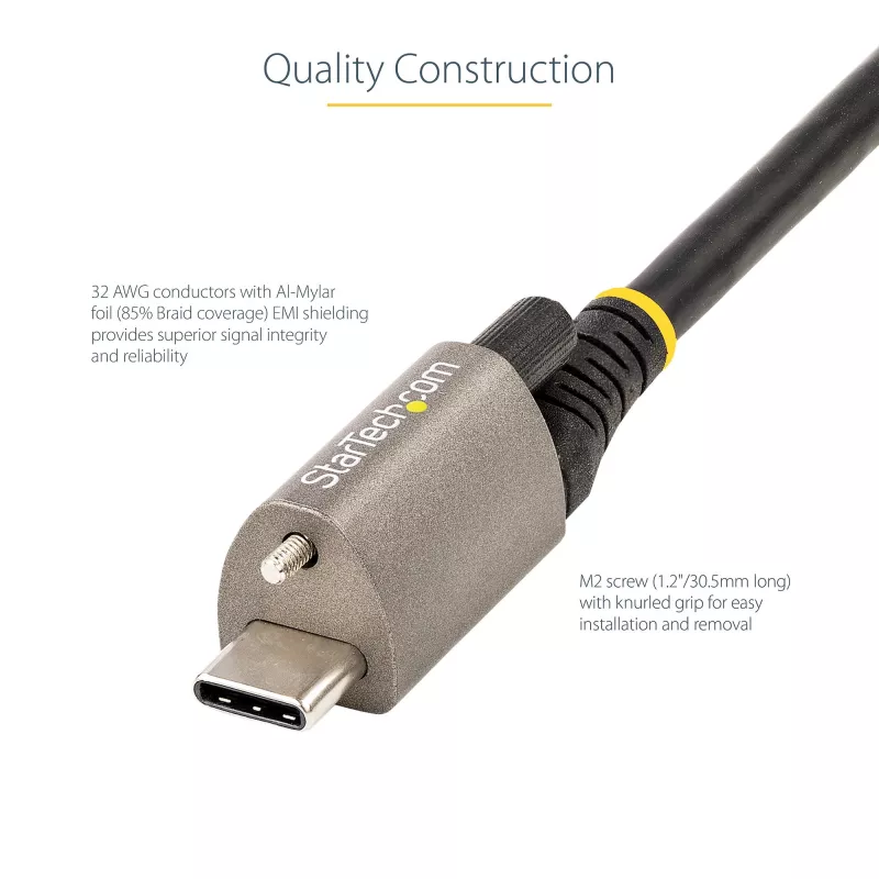 StarTech.com 1 m USB-C-kabel met topschroefvergrendeling 10 Gbit/s – USB 3.1/3.2 Gen 2 Type-C-kabel – 100 W (5 A) Power Delivery-opladen, DP-alt-modus – enkele schroefvergrendeling, USB-C-kabel voor laden/synchroniseren