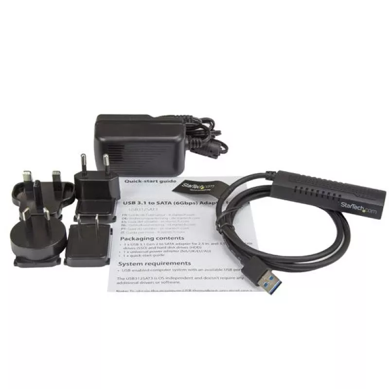 StarTech.com SATA-naar-USB-kabel – USB 3.1 (10 Gbit/s) – UASP, zwart, activiteit, werking, CE, FCC, ASMedia – ASM1351, 12 V, 0 – 60 °C