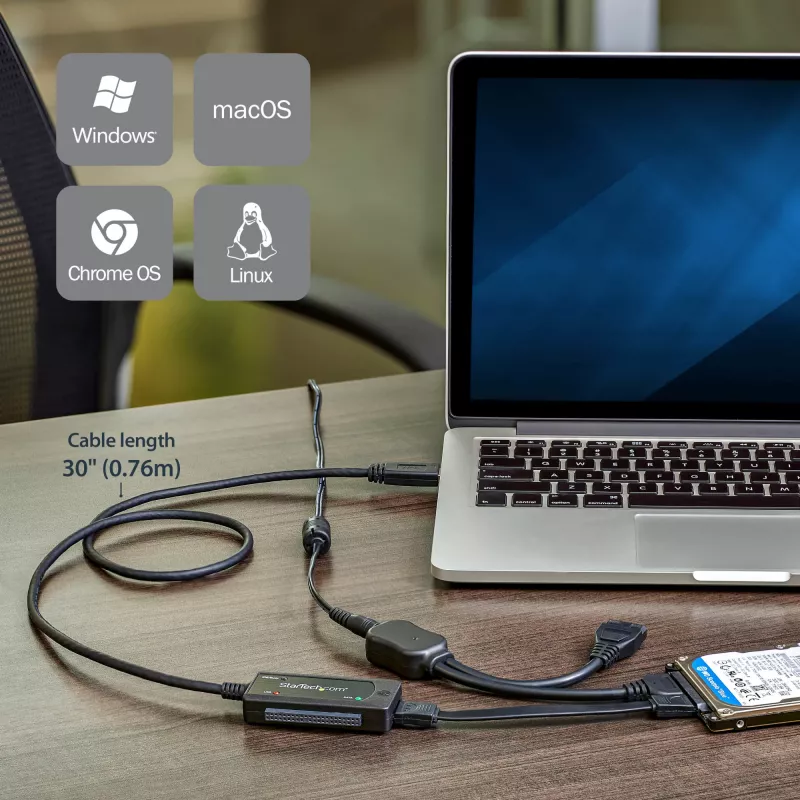 StarTech.com SATA-naar-USB-kabel – USB 3.1 (10 Gbit/s) – UASP, zwart, activiteit, werking, CE, FCC, ASMedia – ASM1351, 12 V, 0 – 60 °C