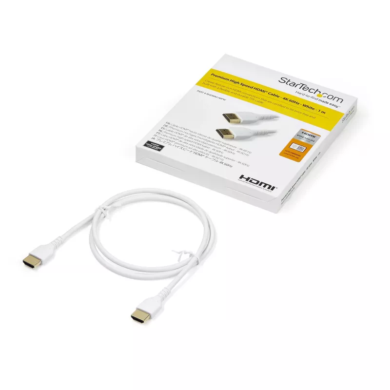 StarTech.com 3ft (1m) slanke HDMI 2.0-kabel, flexibele premium-gecertificeerde HDMI-kabel met Ethernet, UHD 4K 60Hz HDR10, robuust aramidgeweven ontwerp met TPE-mantel, wit