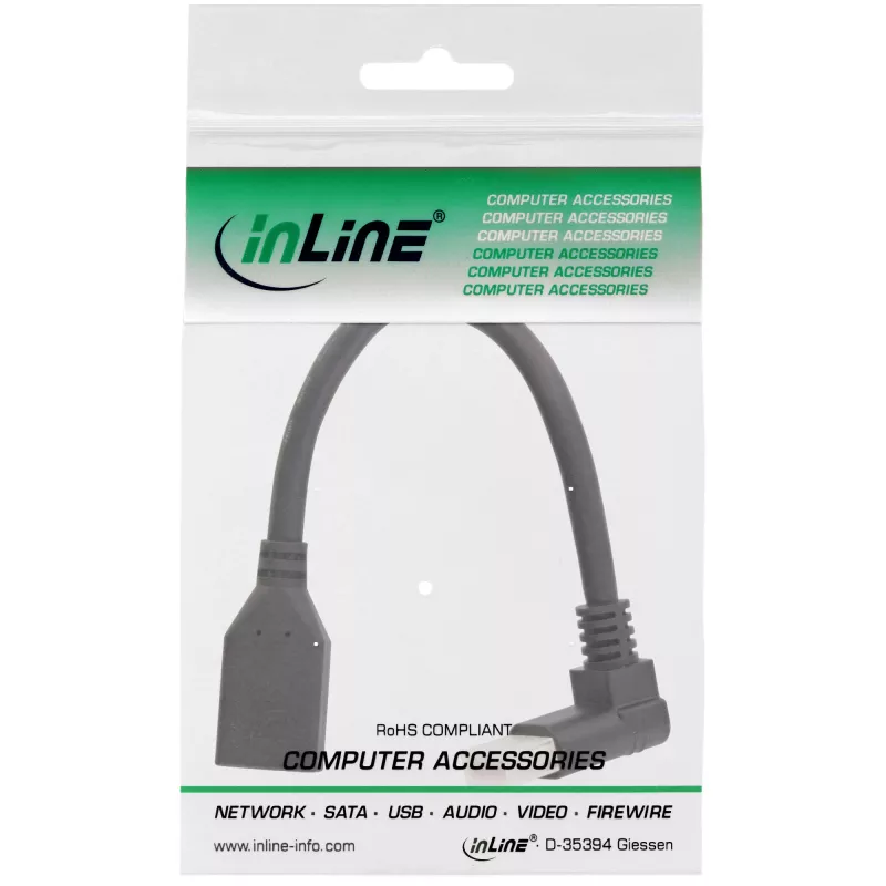 InLine DisplayPort 1.4 adapterkabel M/F, 8K4K, naar boven afgewinkeld, zwart/goud