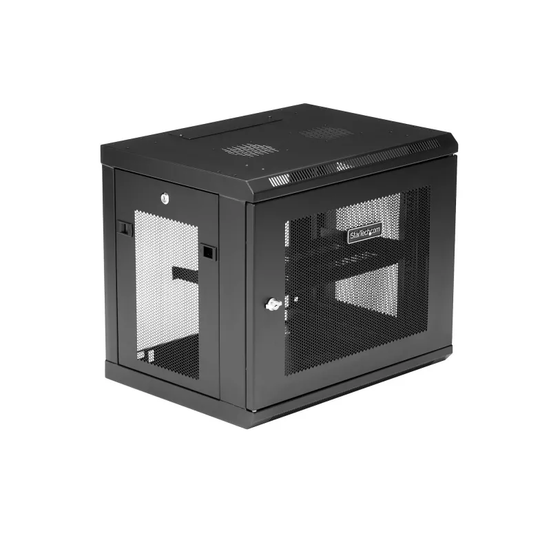 StarTech.com 2-paals 9U wandmontage-netwerkkast met 1U-legbord, 19 inch wandgemonteerd serverrack voor data-/netwerk-/AV-/elektronica-/computerapparatuur, kleine geventileerde rackbehuizing