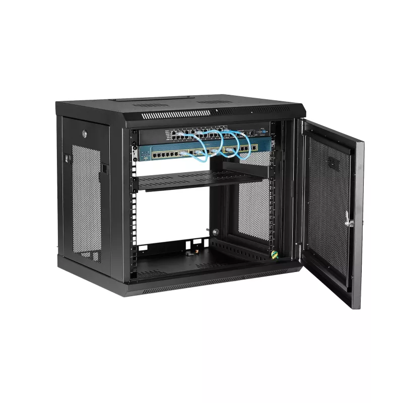 StarTech.com 2-paals 9U wandmontage-netwerkkast met 1U-legbord, 19 inch wandgemonteerd serverrack voor data-/netwerk-/AV-/elektronica-/computerapparatuur, kleine geventileerde rackbehuizing