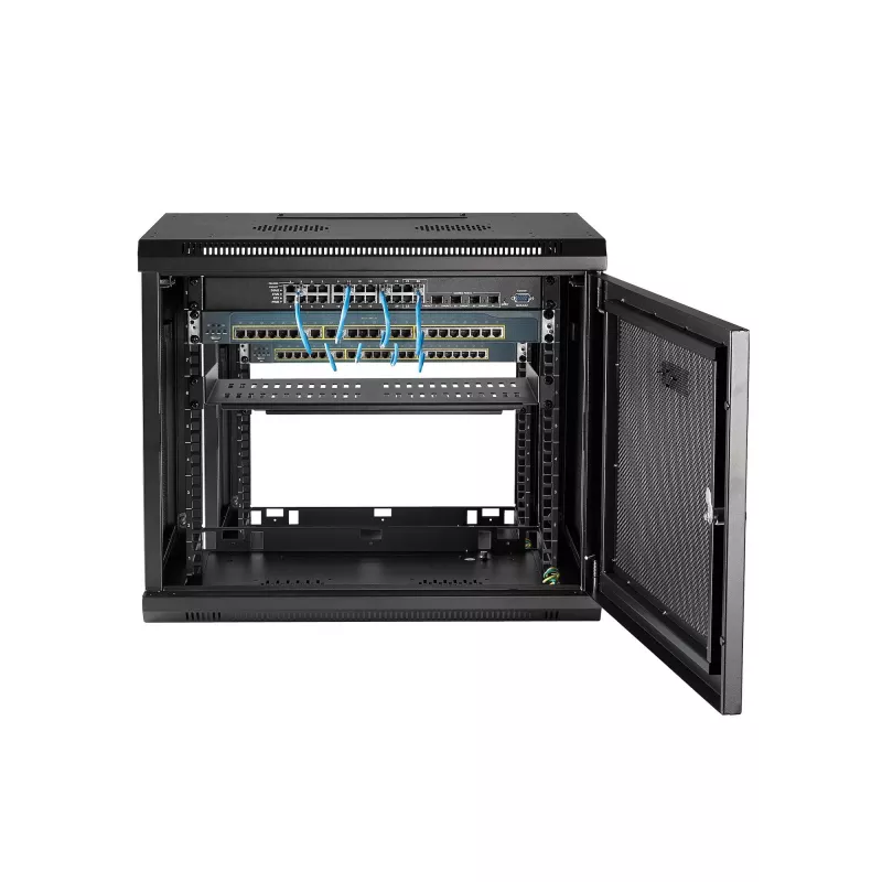 StarTech.com 2-paals 9U wandmontage-netwerkkast met 1U-legbord, 19 inch wandgemonteerd serverrack voor data-/netwerk-/AV-/elektronica-/computerapparatuur, kleine geventileerde rackbehuizing
