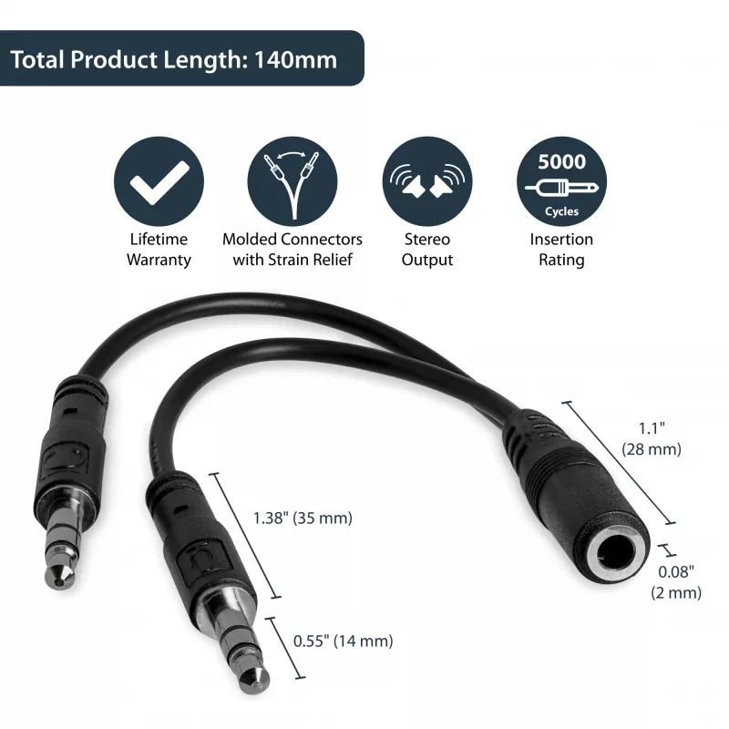 StarTech.com 3,5-mm-4-posities-naar-2x-3-posities-3,5-mm-headset-splitter-adapter – bus/stekker