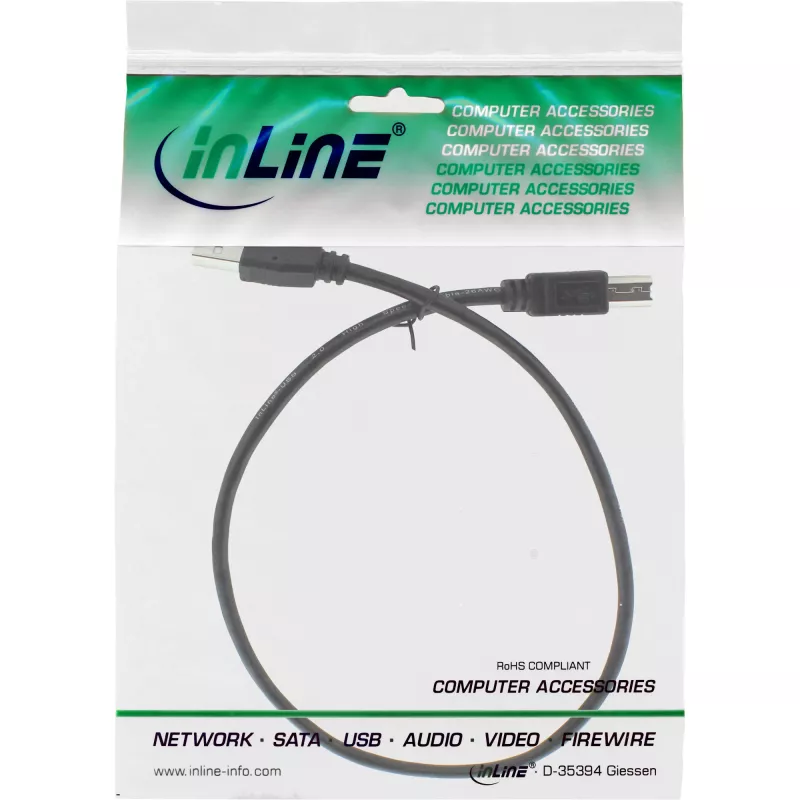USB 2.0 kabel type A stekker / B stekker zwart 0,3m InLine 34503X