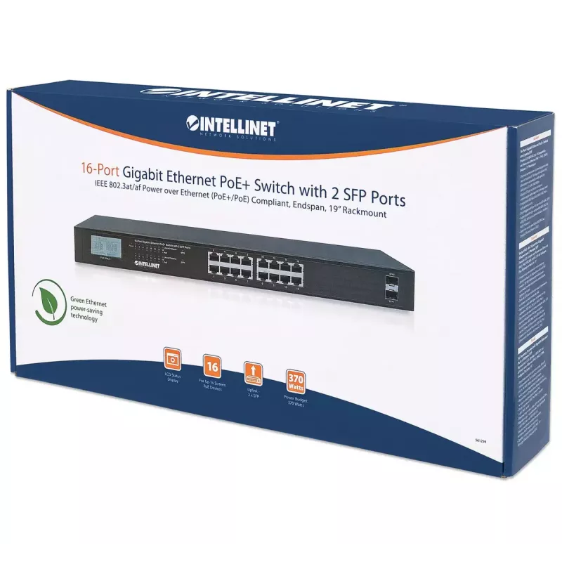 Unmanaged switch Intellinet 16-poorts Gigabit Ethernet PoE+ 370W