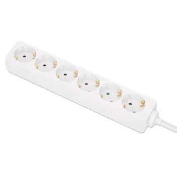 Manhattan Power Distribution Unit EU (2-polig), x6-voudig/uitgang, 2m kabel, 16A, wit, verlengsnoer, PDU, stekkerdoos, drie jaar garantie