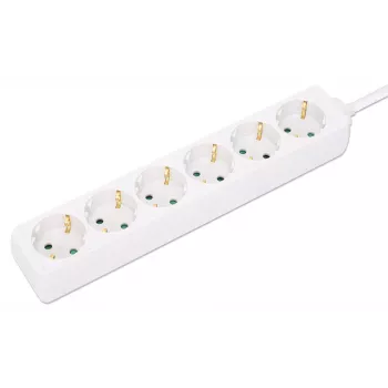 Manhattan Power Distribution Unit EU (2-polig), x6-voudig/uitgang, 2m kabel, 16A, wit, verlengsnoer, PDU, stekkerdoos, drie jaar garantie
