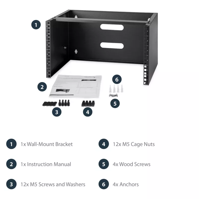 StarTech.com WALLMOUNT6 6U wandbeugel voor patchpaneel, 19 inch, 35,5 cm diep, staal, zwart