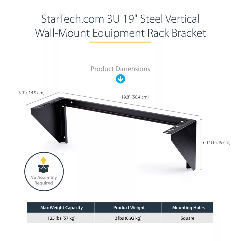 StarTech.com 3U 19” wandmontage verticale rackhouder, wandmontage patchpanelhouder voor data-/AV-/IT-/computerapparatuur, 3U-rack voor kast of serverruimte, draagvermogen 150 lb (68 kg)