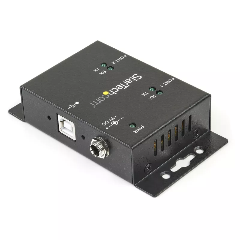 StarTech.com 2-poorts industriële, wandmontage USB-naar-serieel adapter-hub met DIN-railclips