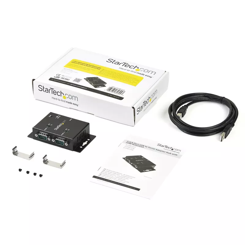 StarTech.com 2-poorts industriële, wandmontage USB-naar-serieel adapter-hub met DIN-railclips