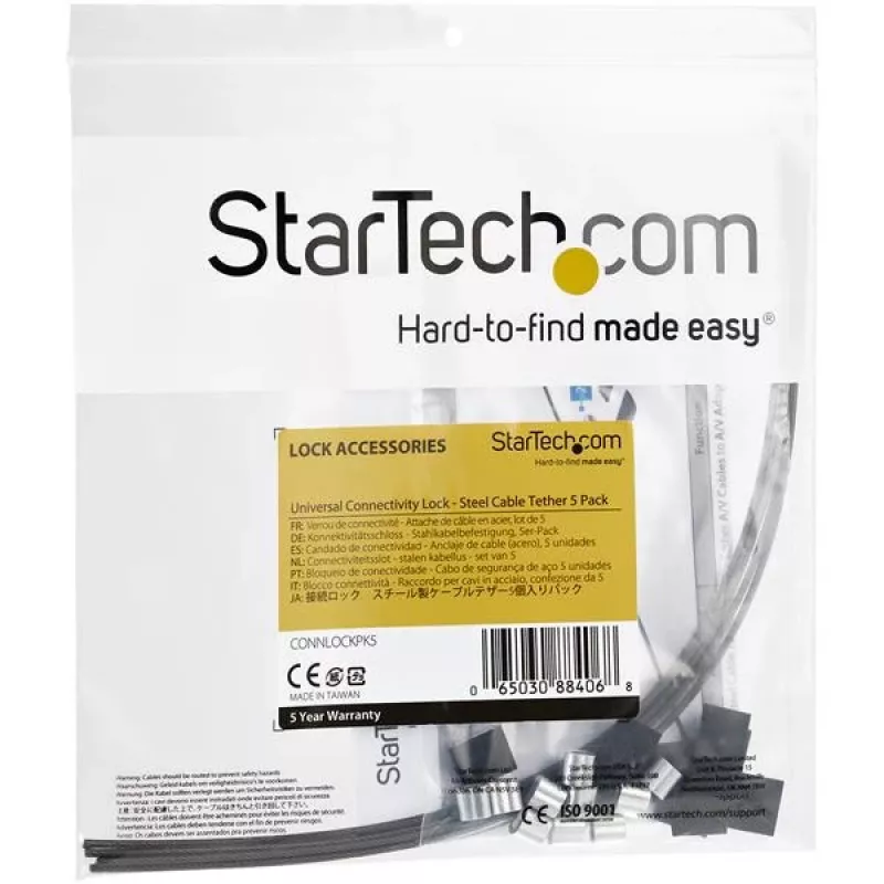 StarTech.com 5-pack beveiligingskabelbevestigingen voor adapters & dongles – universele kabel-adapterbevestiging – bevestigingskabel – verstelbare lengte diefstalbeveiliging kabelbevestigingsset – staal