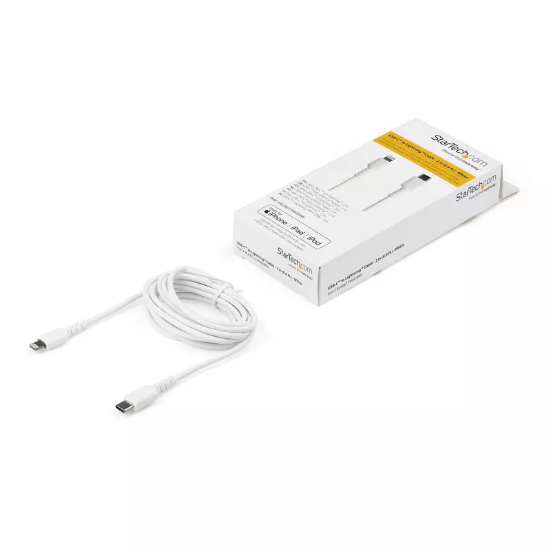 StarTech.com 1,8 m duurzame witte USB-C-naar-Lightning-kabel – slijtvaste, robuuste aramidevezel USB Type-C-naar-Lightning laad-/sync-stroomkabel – Apple MFi-gecertificeerde iPad/iPhone 12
