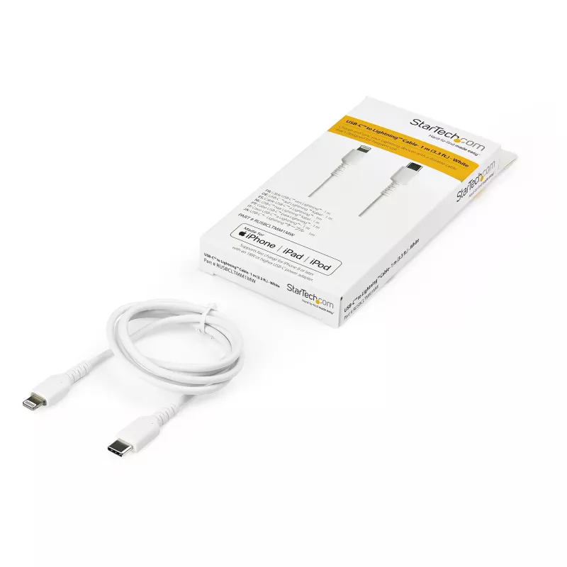 StarTech.com 1m duurzame witte USB-C-naar-Lightning-kabel – robuuste aramidevezel USB Type-C-naar-Lightning oplaad-/sync-netwerkkabel – Apple MFi-gecertificeerd iPad/iPhone 12