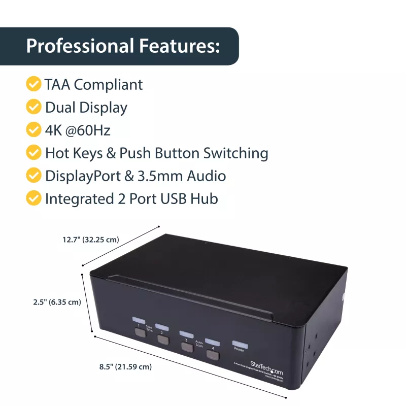 StarTech.com 4-poorts Dual DisplayPort KVM-switch - 4K 60Hz
