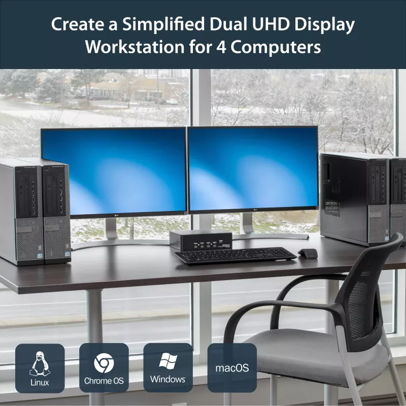 StarTech.com 4-poorts Dual DisplayPort KVM-switch - 4K 60Hz