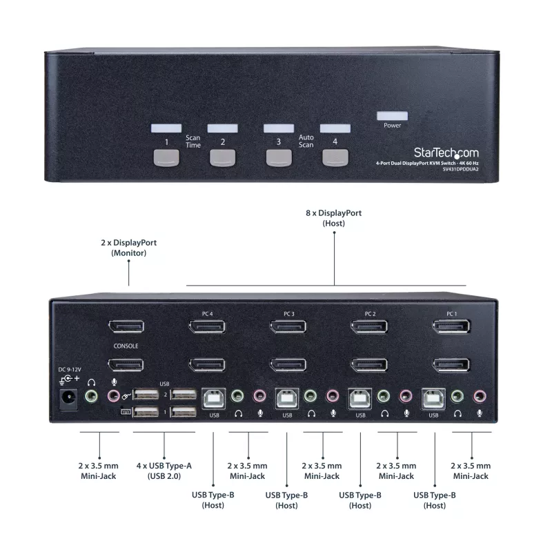 StarTech.com 4-poorts Dual DisplayPort KVM-switch - 4K 60Hz