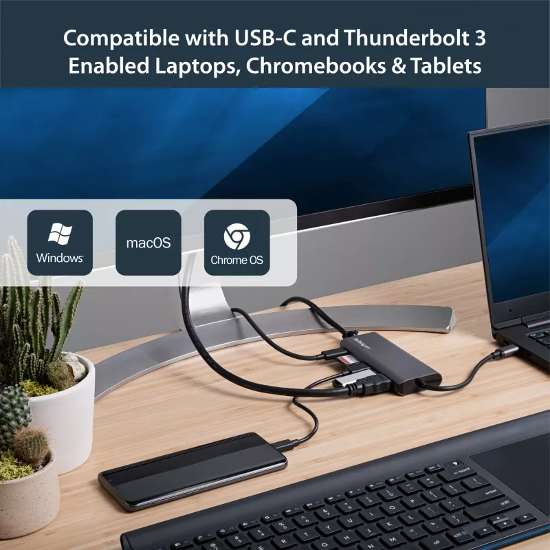 StarTech.com USB-C multiport-adapter – USB-C travel dock met 4K HDMI, 3x USB 3.0 hub, SD/SDHC, GbE, 60W PD 3.0 pass-through – USB Type-C/Thunderbolt 3 – vervangt DKT30CSDHPD