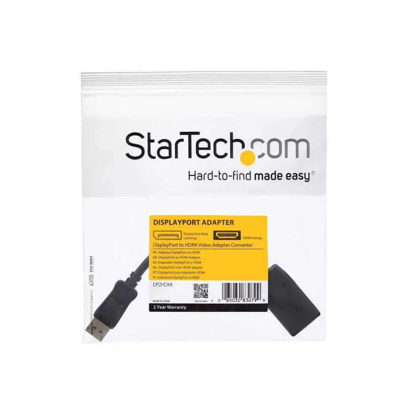 StarTech.com DP2HDMI DisplayPort-naar-HDMI-videoadapter/-converter, passief, tot 1920x1200, DP male – HDMI female, 24 cm