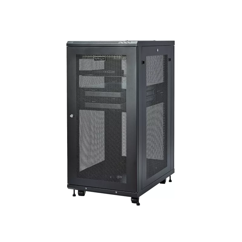 StarTech.com 4-posts 24U server-rackkast, afsluitbare 19-inch datarackkast voor computer-/AV-/IT-apparatuur, kantoor-/thuisnetwerkrack met wielen en verstelbare montagerails