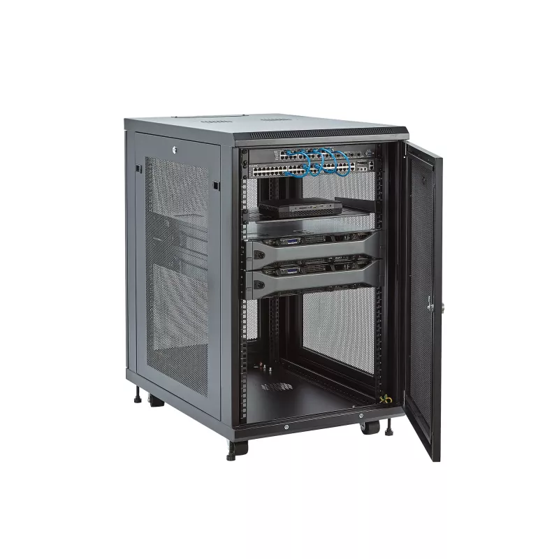 StarTech.com 4-posts 18U server-rackkast, afsluitbare 19-inch datarackkast voor computer / AV / IT-apparatuur, kantoor- / thuisnetwerkrack met wielen & verstelbare montagerails