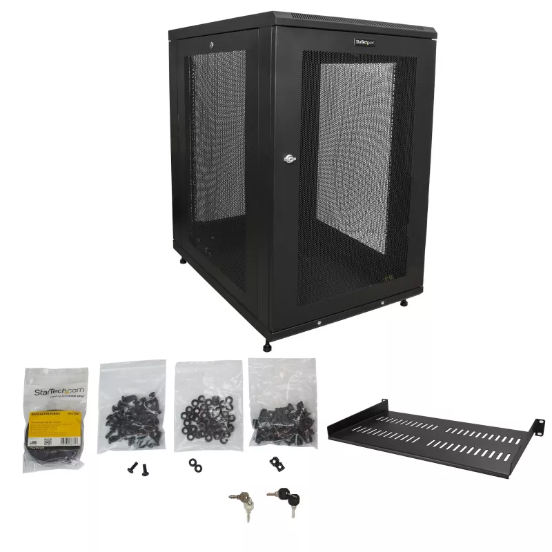 StarTech.com 4-posts 18U server-rackkast, afsluitbare 19-inch datarackkast voor computer / AV / IT-apparatuur, kantoor- / thuisnetwerkrack met wielen & verstelbare montagerails