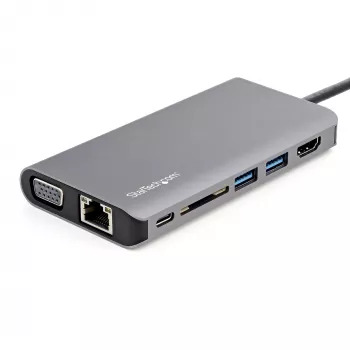StarTech.com USB-C multiport-adapter – USB-C mini travel dock met 4K HDMI of 1080p VGA – 3x USB 3.0 hub, SD, GbE, audio, 100W PD pass-through – draagbare dockingstation voor laptop/tablet