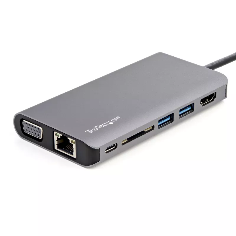 StarTech.com USB-C multiport-adapter – USB-C mini travel dock met 4K HDMI of 1080p VGA – 3x USB 3.0 hub, SD, GbE, audio, 100W PD pass-through – draagbare dockingstation voor laptop/tablet