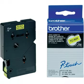 Labeltape Brother TC601 12mm zwart op geel