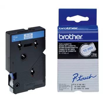 Labeltape 12 mm Brother TC203 blauw op wit