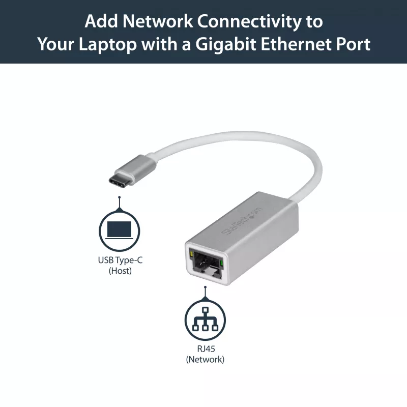 StarTech.com USB-C naar Gigabit-netwerkadapter – zilver, bekabeld, USB, Ethernet, 5000 Mbit/s, zilver