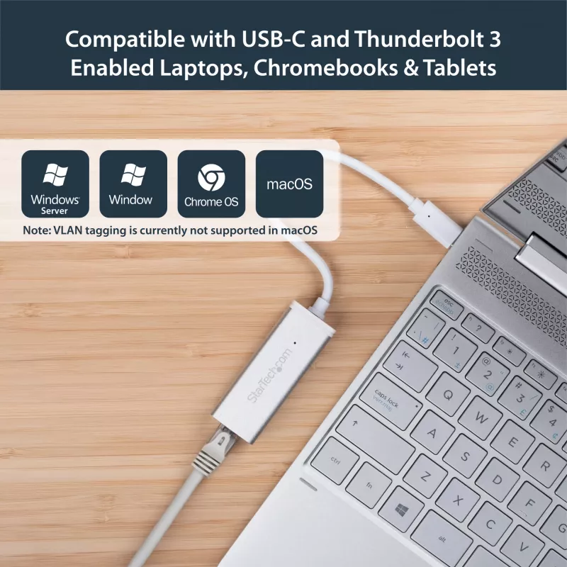 StarTech.com USB-C naar Gigabit-netwerkadapter – zilver, bekabeld, USB, Ethernet, 5000 Mbit/s, zilver
