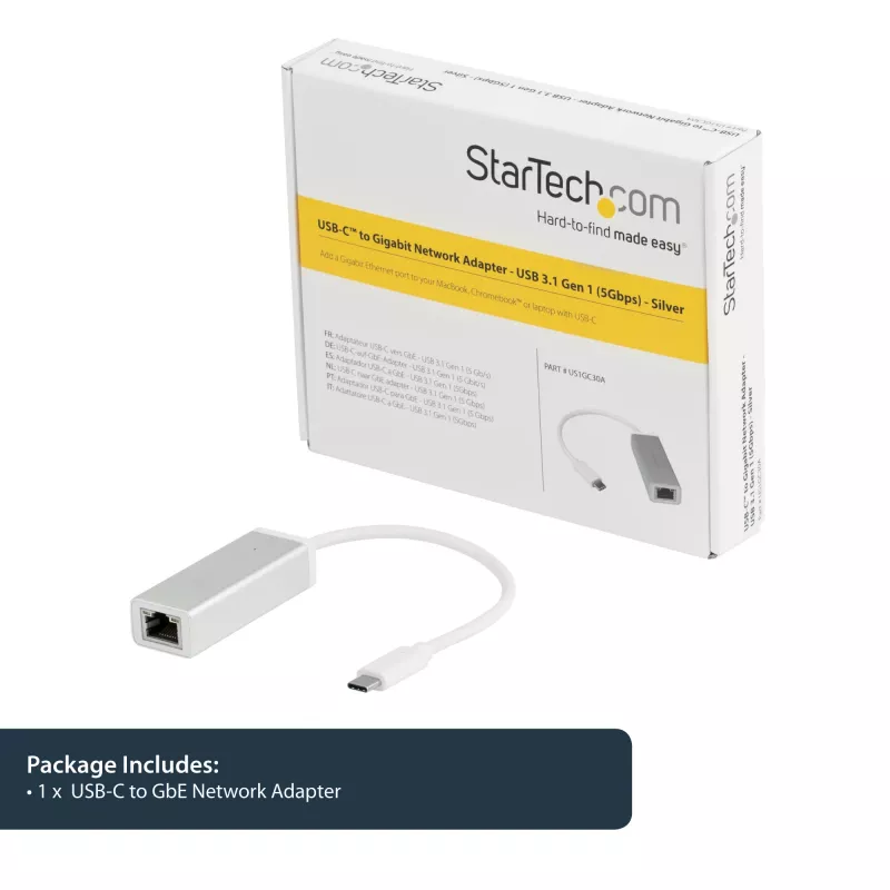 StarTech.com USB-C naar Gigabit-netwerkadapter – zilver, bekabeld, USB, Ethernet, 5000 Mbit/s, zilver