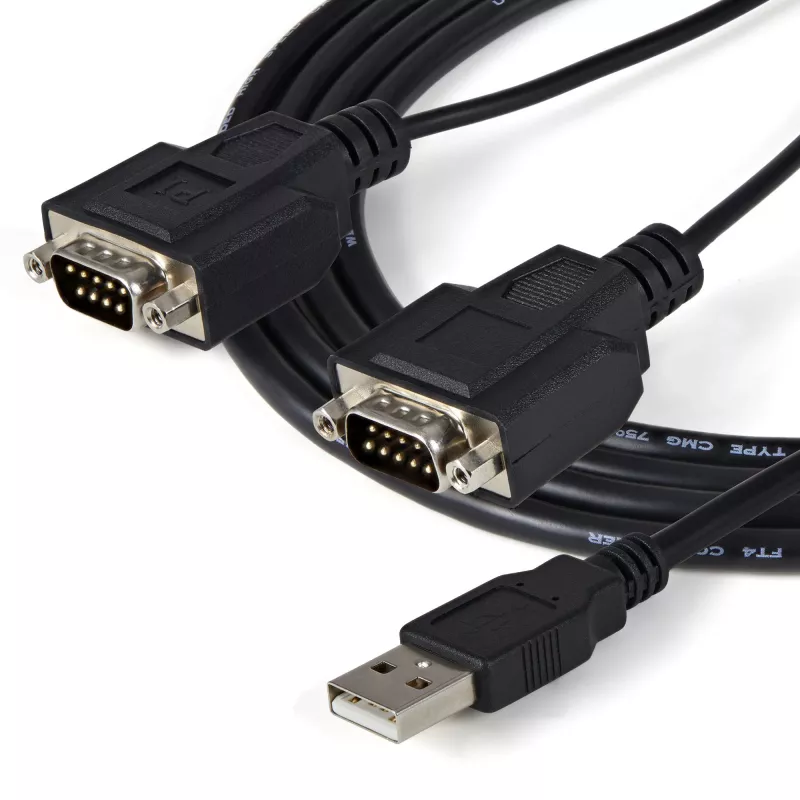StarTech.com ICUSB2322F 2-poorts FTDI USB-naar-serieel-RS232-adapterkabel, USB 2.0, 2,1 m, zwart