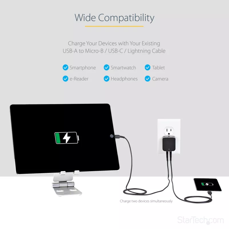 StarTech.com Dual-Port USB-wandlader – internationale reizen – 17W/3,4A – zwart