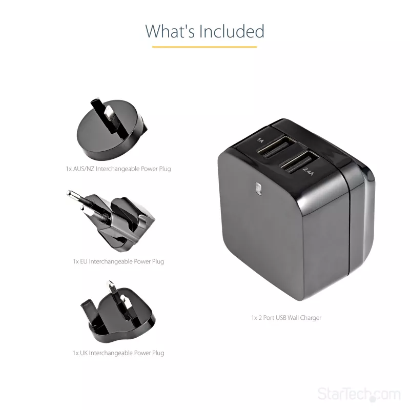 StarTech.com Dual-Port USB-wandlader – internationale reizen – 17W/3,4A – zwart