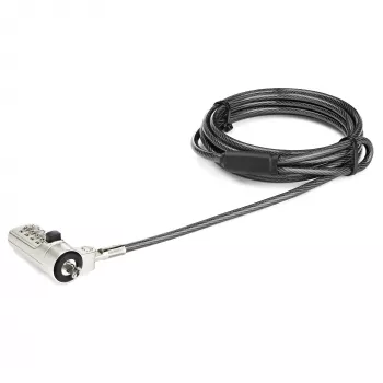 StarTech.com 2 m laptopkabelslot – 4-cijferige cijfercombinatie laptop/desktop beveiligingskabelslot voor wedge-slot computers – antidiefstal vinylgecoat stalen combinatieslot – draagbaar