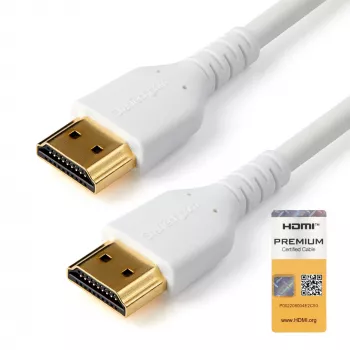 StarTech.com 6ft (2m) slanke HDMI 2.0-kabel, flexibele, Premium-gecertificeerde HDMI-kabel met Ethernet, UHD 4K 60Hz HDR10, robuust aramidevezelontwerp met TPE-mantel, wit