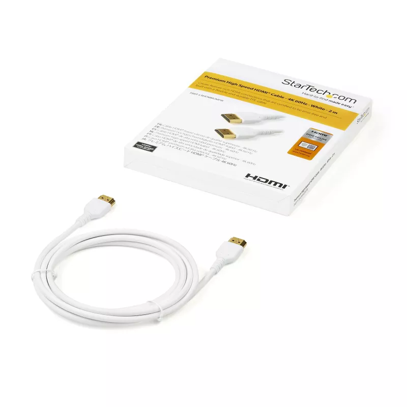 StarTech.com RHDMM2MPW Premium gecertificeerde High Speed HDMI 2.0-kabel met Ethernet, 4K 60 Hz, M/M, 2 m, aramidevezel, TPE-mantel, wit